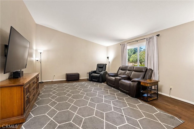 living room with dark wood-type flooring