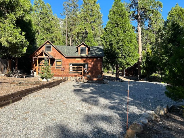 view of log cabin