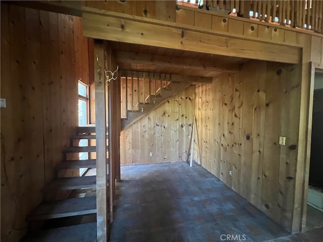 basement with wood walls