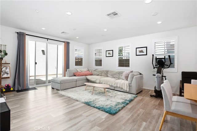 living room featuring light wood-type flooring