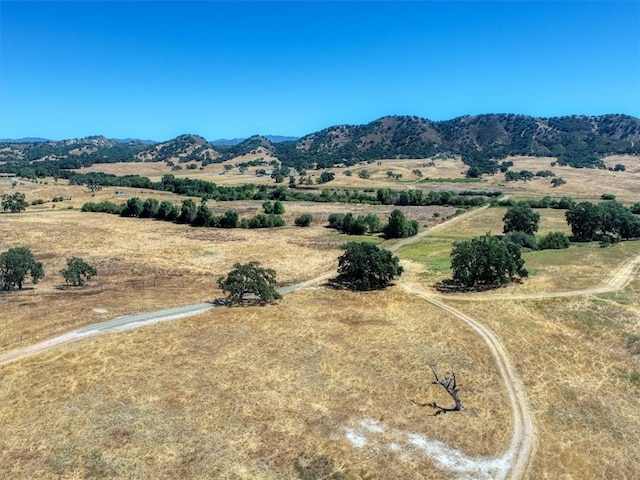 birds eye view of property with a rural view and a mountain view