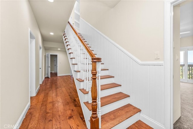 8462 Hillcroft Dr, West Hills, CA 91304 - staircase featuring hardwood / wood-style flooring and recessed lighting