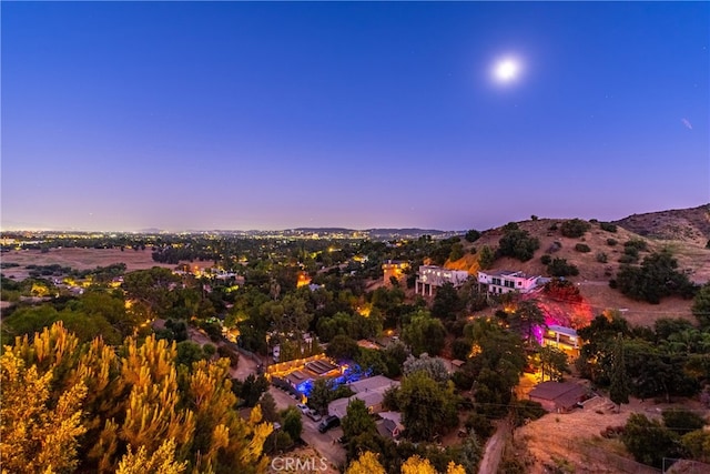 view of aerial view at dusk