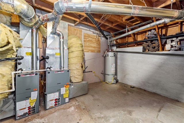 utility room featuring strapped water heater