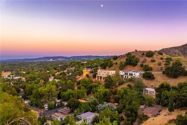 view of aerial view at dusk