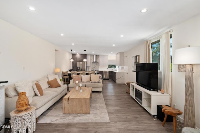 living room featuring light hardwood / wood-style floors