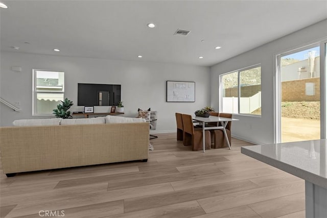 living room featuring light hardwood / wood-style flooring and a wealth of natural light