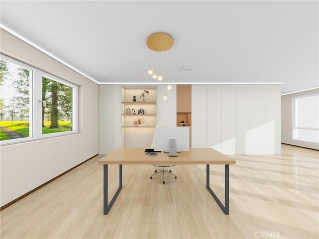 office area featuring light hardwood / wood-style flooring