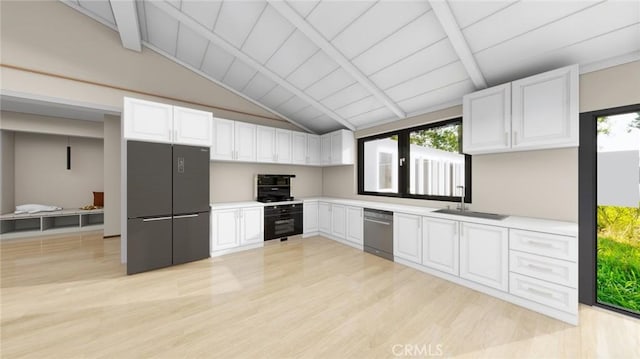 kitchen with white cabinetry and black appliances