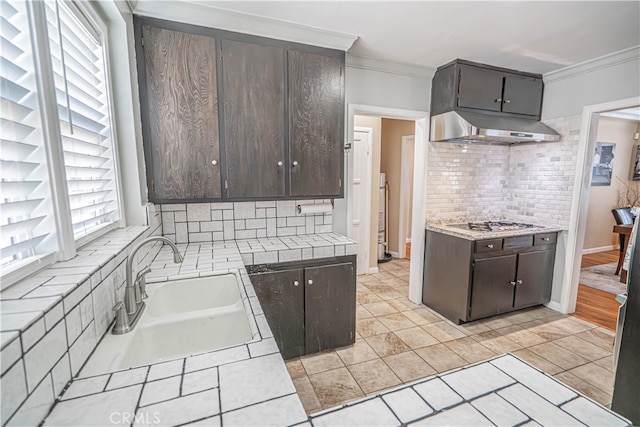 kitchen featuring dark brown cabinetry and sink