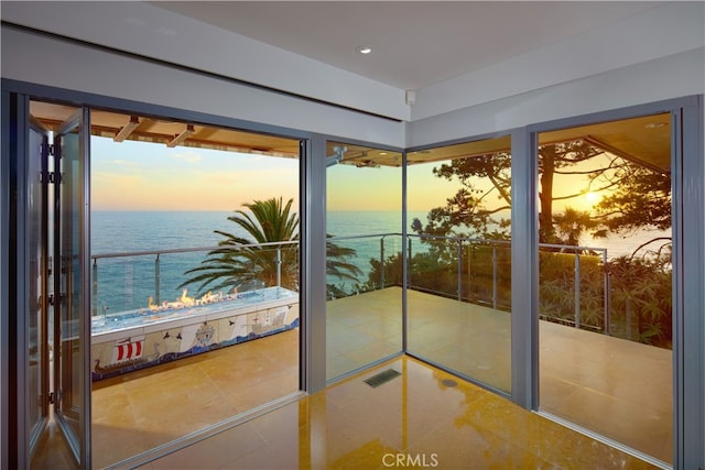 entryway with plenty of natural light and a water view