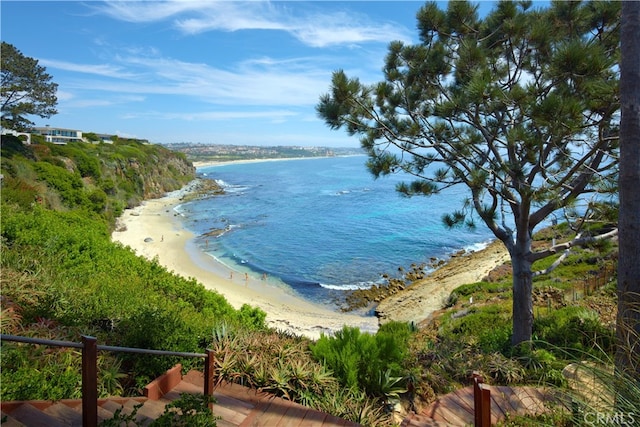 view of water feature with a view of the beach