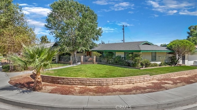 ranch-style home with a front lawn