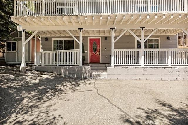 exterior space with a pergola