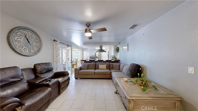 living room with ceiling fan