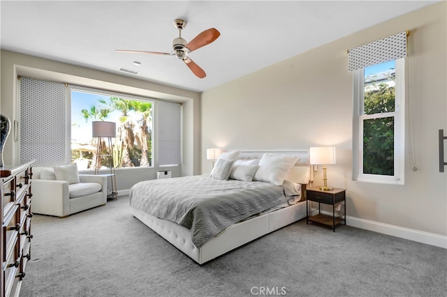 bedroom featuring carpet and ceiling fan