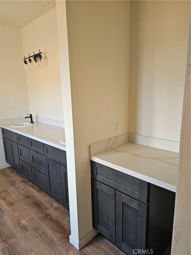 bathroom with wood-type flooring and vanity