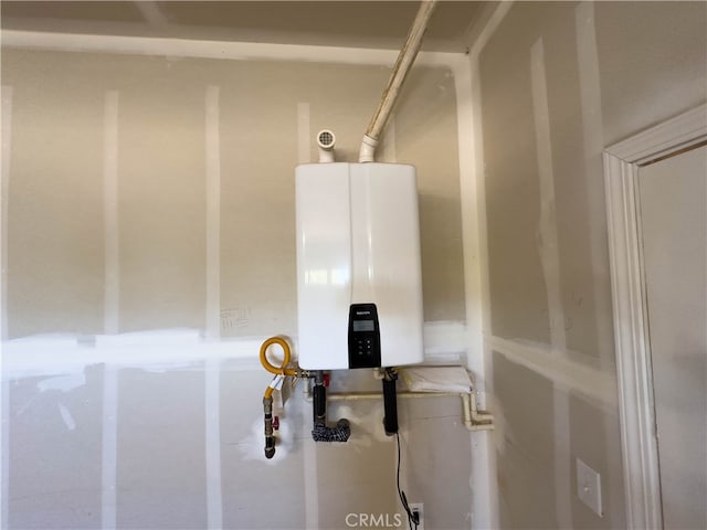 details featuring tankless water heater