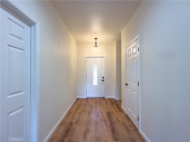 doorway with hardwood / wood-style floors