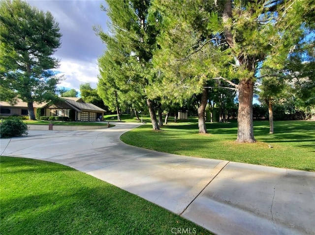 view of property's community featuring a yard