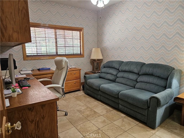 office space with light tile patterned floors