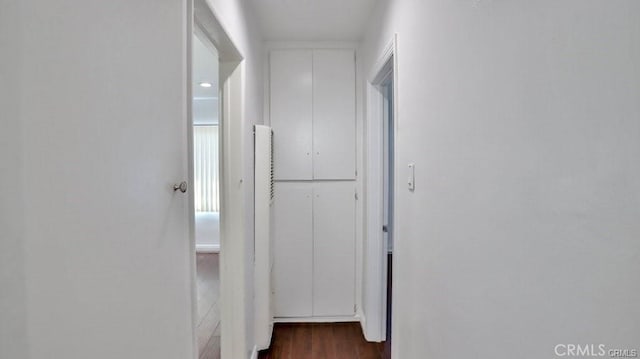 corridor with dark wood-type flooring