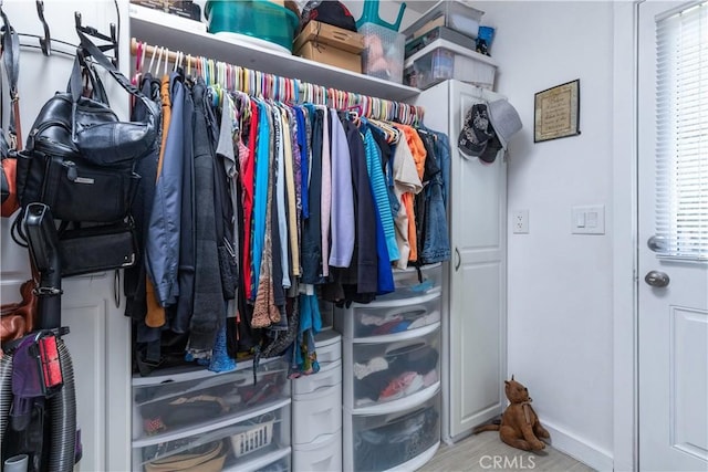 walk in closet with light wood-type flooring