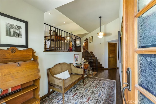 sitting room featuring dark hardwood / wood-style flooring