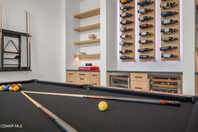 interior space featuring beverage cooler and billiards