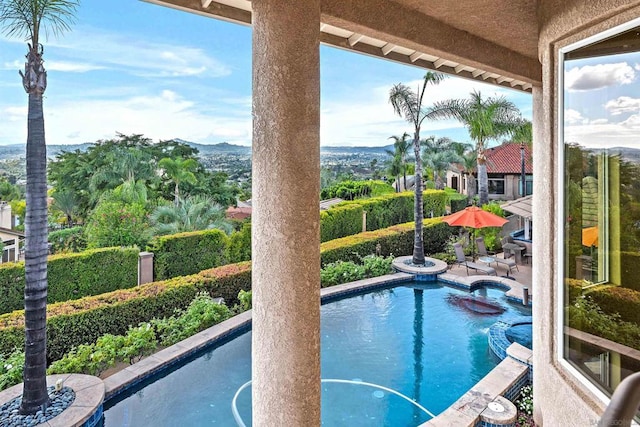 view of swimming pool featuring a patio area