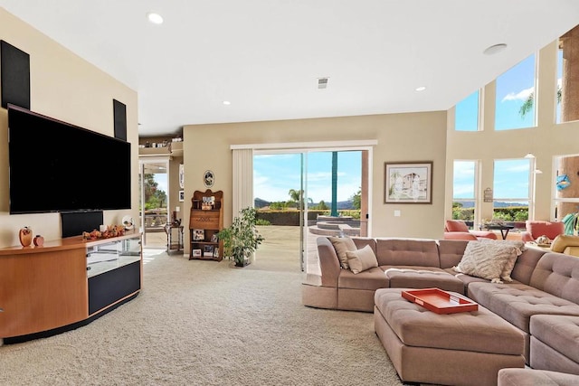 carpeted living room featuring a wealth of natural light