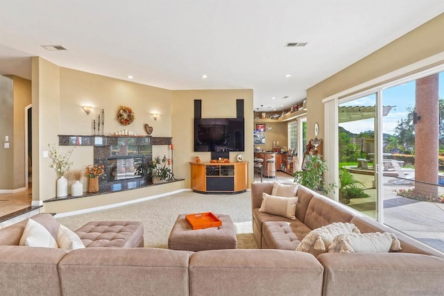 living room with carpet flooring