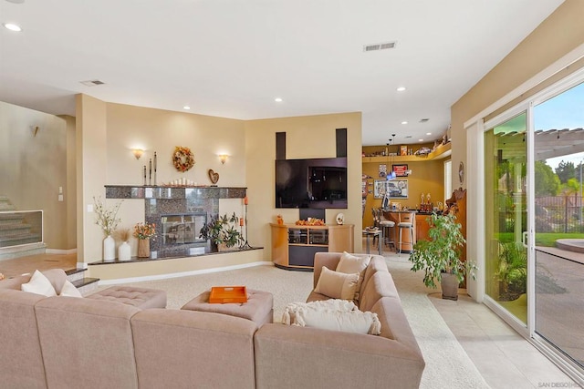 living room with indoor bar