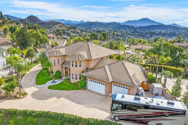 drone / aerial view with a mountain view