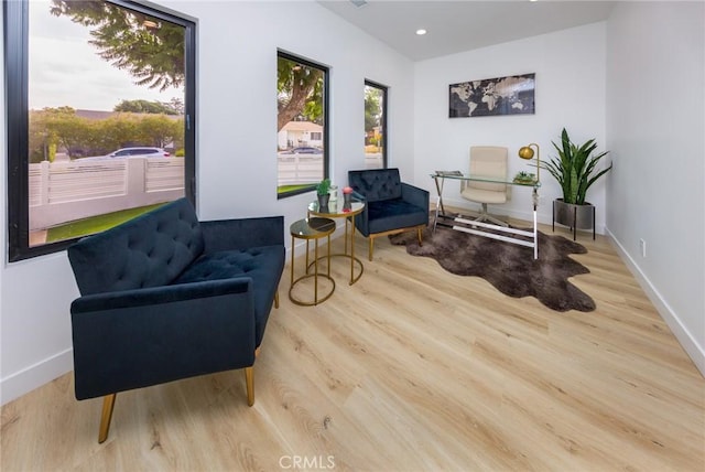 sitting room featuring light hardwood / wood-style flooring