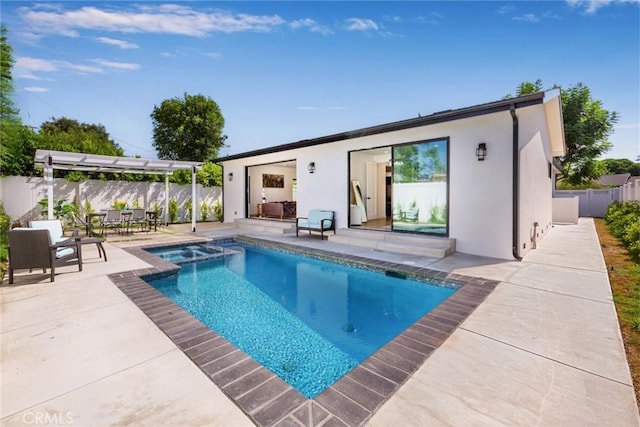 view of pool with an in ground hot tub, a pergola, and a patio