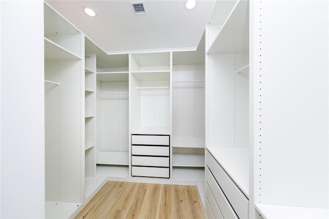 spacious closet with light hardwood / wood-style flooring