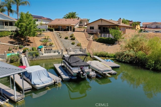 dock area with a water view