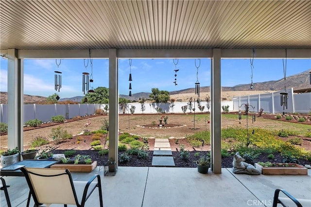 view of patio featuring a mountain view