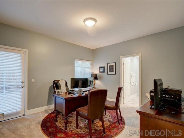 carpeted office with a wealth of natural light