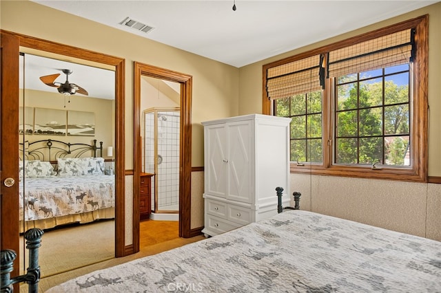 bedroom with light carpet