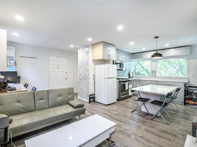 living room with light hardwood / wood-style flooring