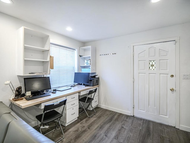 office with dark hardwood / wood-style floors