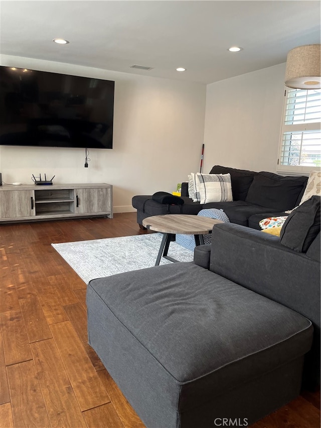 living room featuring dark hardwood / wood-style flooring