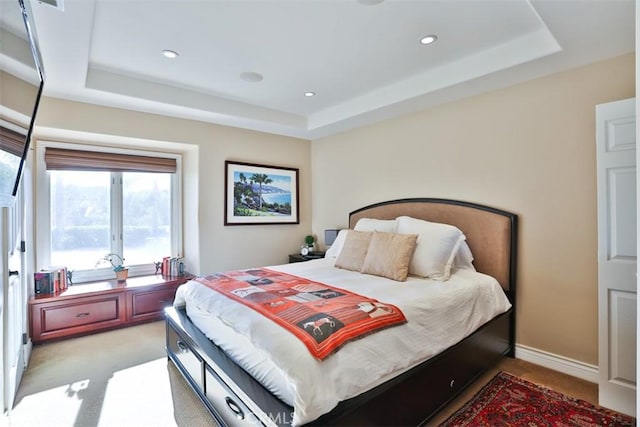 41565 Avenida Conchita, Murrieta, CA 92562 - bedroom with a tray ceiling, light colored carpet, and recessed lighting