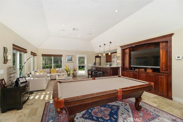 41565 Avenida Conchita, Murrieta, CA 92562 - game room with billiards table, lofted ceiling, and recessed lighting