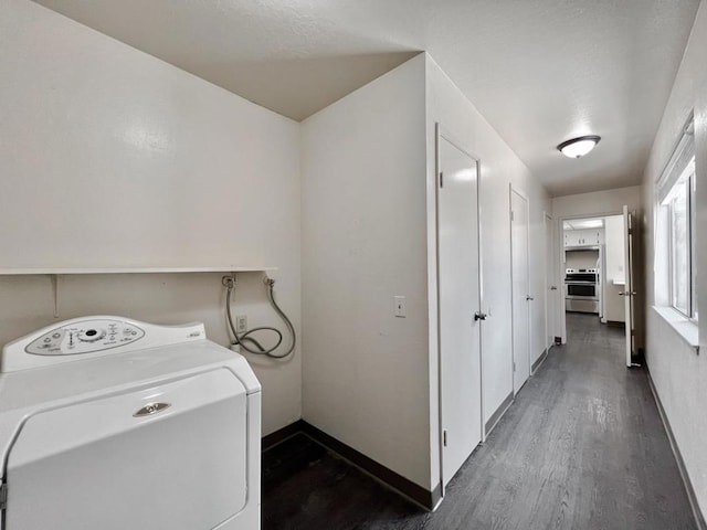 laundry area featuring washer / clothes dryer and dark hardwood / wood-style floors