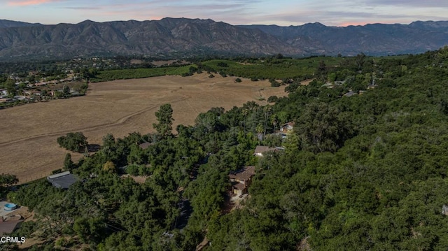 aerial view at dusk with a mountain view