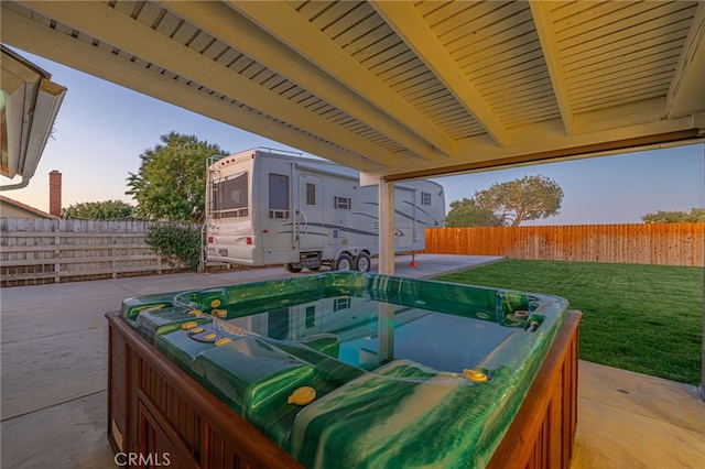 view of patio featuring a hot tub