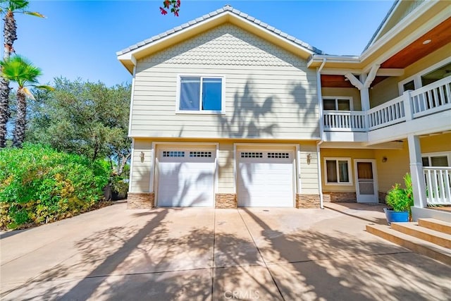 exterior space featuring a garage